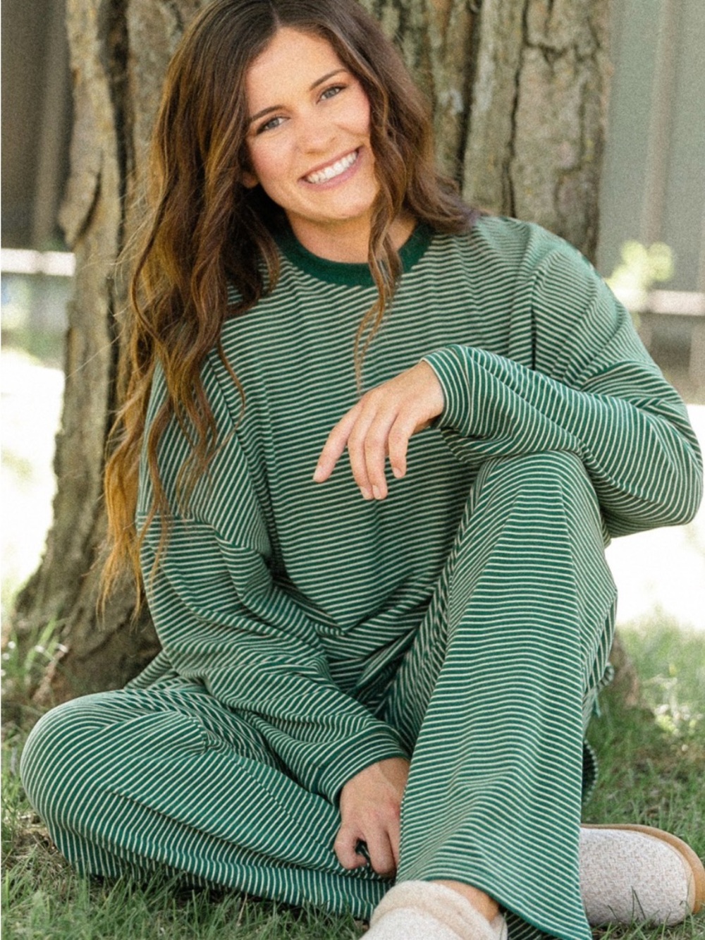 Green Striped Lounge Set - Relaxed Knit Two-Piece